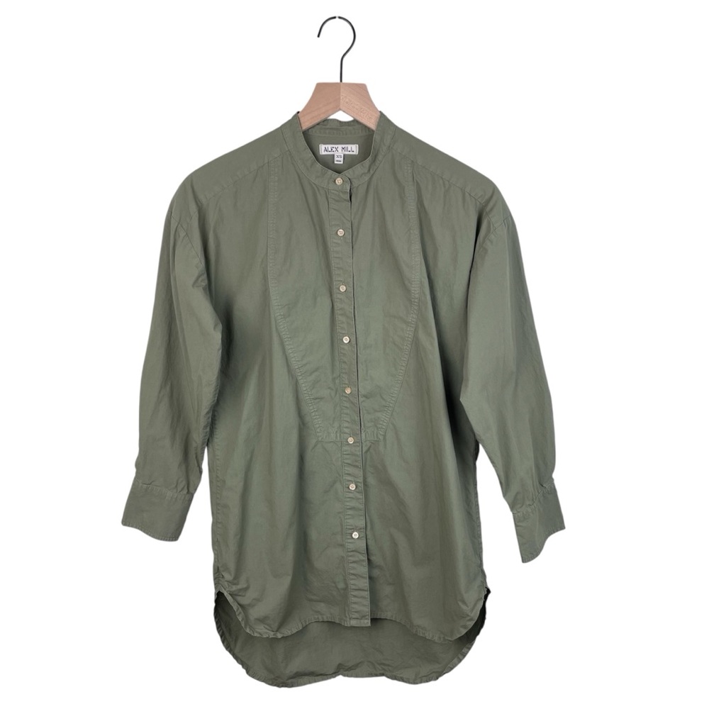Alex Mill Tux Bib Tunic Size XS Garment Dyed Paper Cotton Olive Green Lagenlook